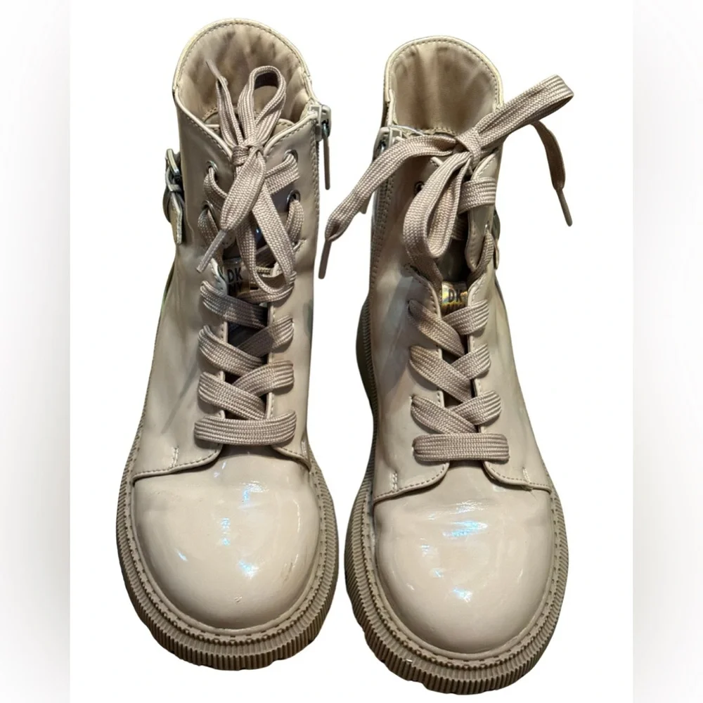 DKNY Girls Pink Metallic Combat Boots Size 1 |‎ Logo Streetwear Y2K